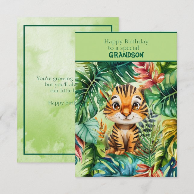 Tarjeta Baby Tiger Happy Birthday Special Grandson (Anverso / Reverso)
