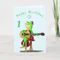 BabyBirthday Card Guitar Player Frog Personalizado
