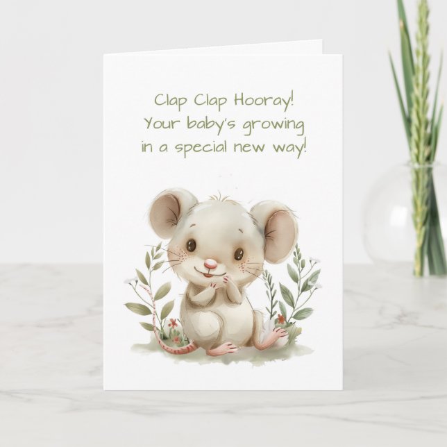 Tarjeta Babys First Milestone Cute Mouse Aplaudiendo (Anverso)