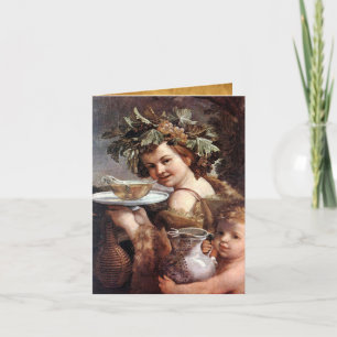 Tarjeta BACCHUS, UVAS Y PERGAMINO DE VINO BLANCO Cumpleaño