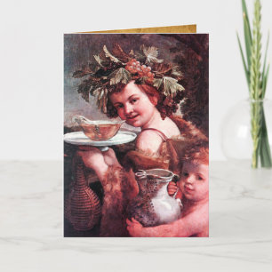 Tarjeta BACCHUS, UVAS Y ROSA VINO PERGAMINO Cumpleaños