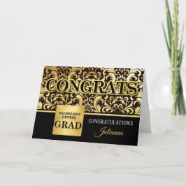 Tarjeta Bachelor's Degree Grad in Faux Gold Foil with Name