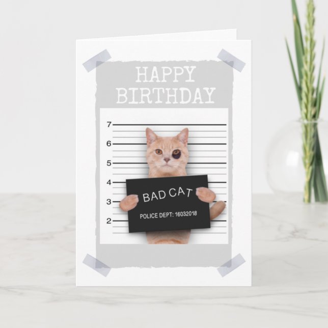 Tarjeta BAD CAT Police Mugshot - HAPPY BIRTHDAY Card (Anverso)