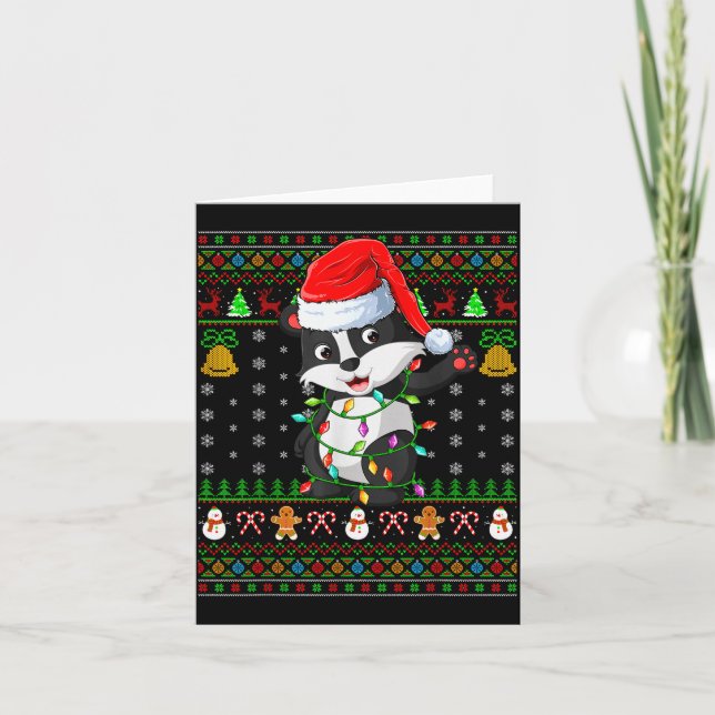 Tarjeta Badger Christmas Lights Funny Santa Ugly Sweaters  (Anverso)