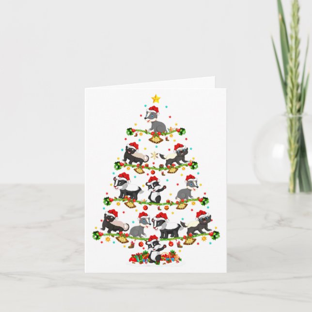 Tarjeta Badger Lights Xmas Santa Badger Christmas Tree  (Anverso)