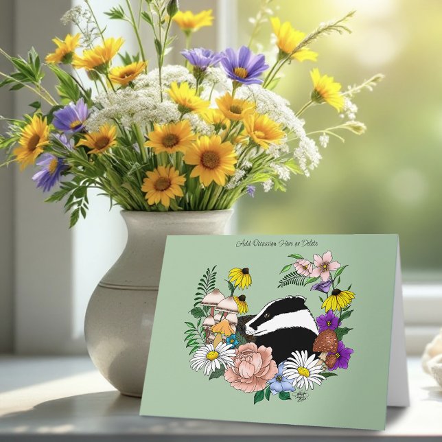 Tarjeta Badger Wild Flowers Mushrooms Green (Subido por el creador)