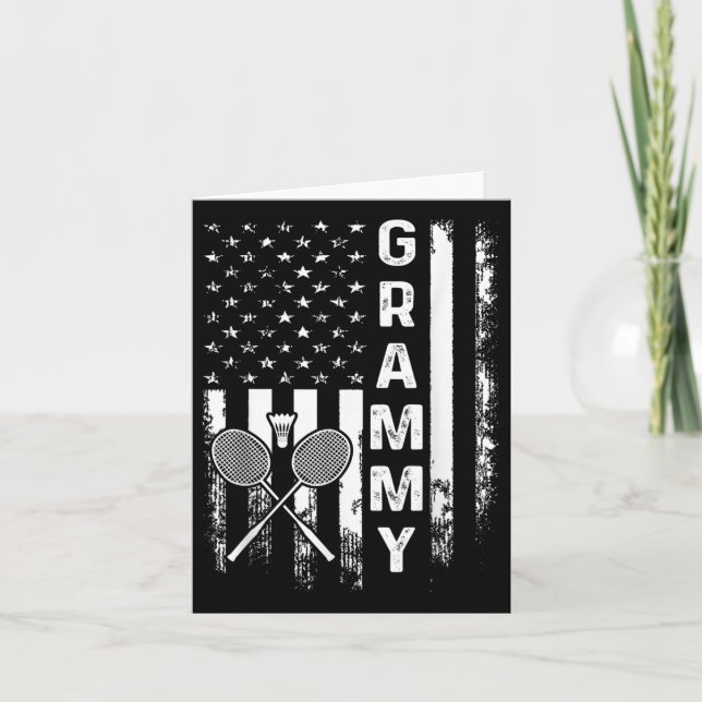Tarjeta Badminton Grammy Bandera Americana Vintage Navidad (Anverso)