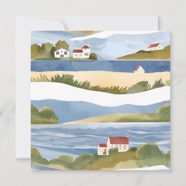 Tarjeta Bahía de Cape Cod | Acuarela de costa oceánica (Anverso)