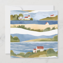 Tarjeta Bahía de Cape Cod | Acuarela de costa oceánica