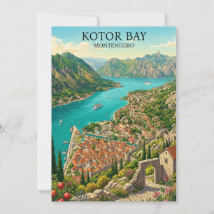 Tarjeta Bahía de Kotor Montenegro Retro Vintage Viajes