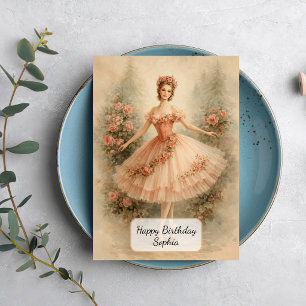 Tarjeta Bailarina de ballet floral vintage