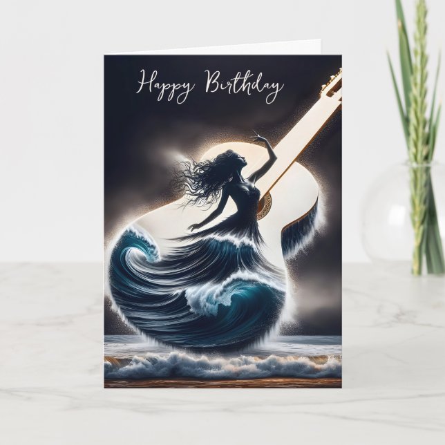 Tarjeta Bailarina De Cumpleaños En Onda De Guitarra (Anverso)
