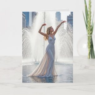 Tarjeta Bailarina de cumpleaños en una fuente de la ciudad