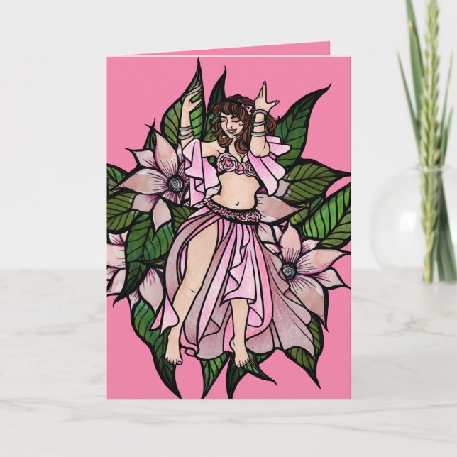 Tarjeta Bailarina de vientre rosa shimmy (Anverso)