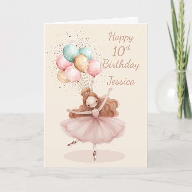 Tarjeta Bailarina pelirroja blanca cumpleaños 10 * (Anverso)