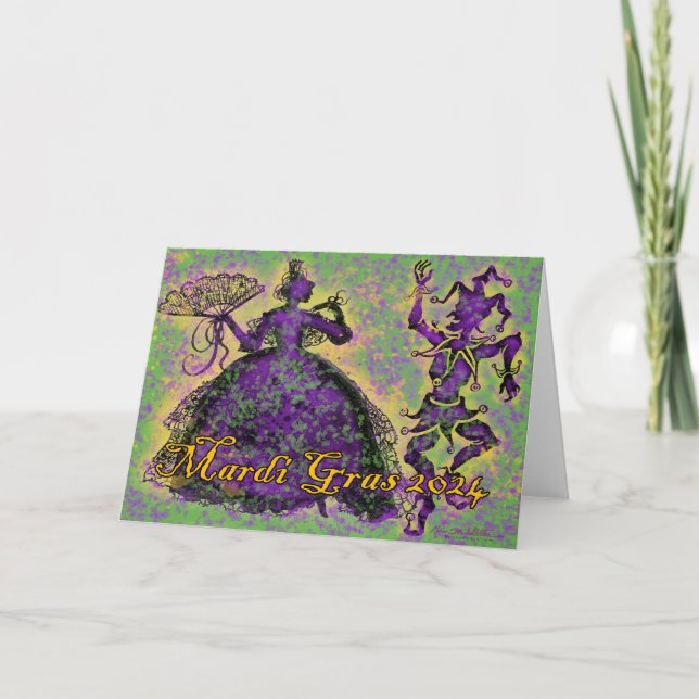 Tarjeta Bailarinas de Mardi Gras (Anverso)