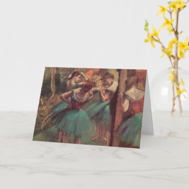 Tarjeta Bailarinas, rosadas y verdes de Edgar Degas (flor amarilla)