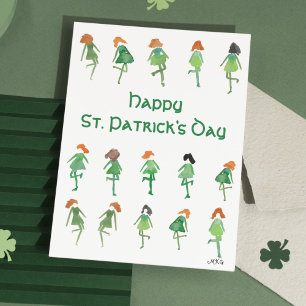 Tarjeta Bailarines Irlandeses Dibujados a Mano Adorables D