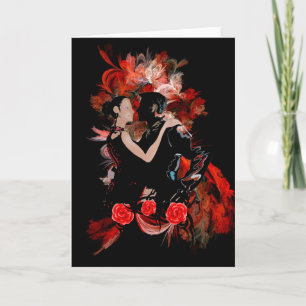 Tarjeta Bailarines románticos del tango en fractal rojo
