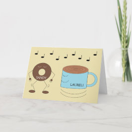 Tarjeta Baile de donut y tazas de café de chocolate con es