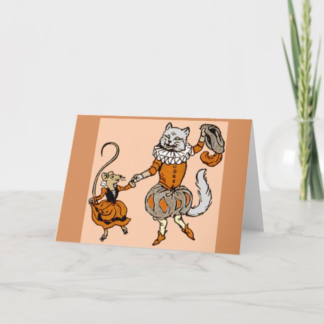 Tarjeta baile del ratón con un gato (Anverso)