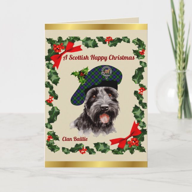 Tarjeta Baillie Scottie Dog Navidad personalizada (Anverso)