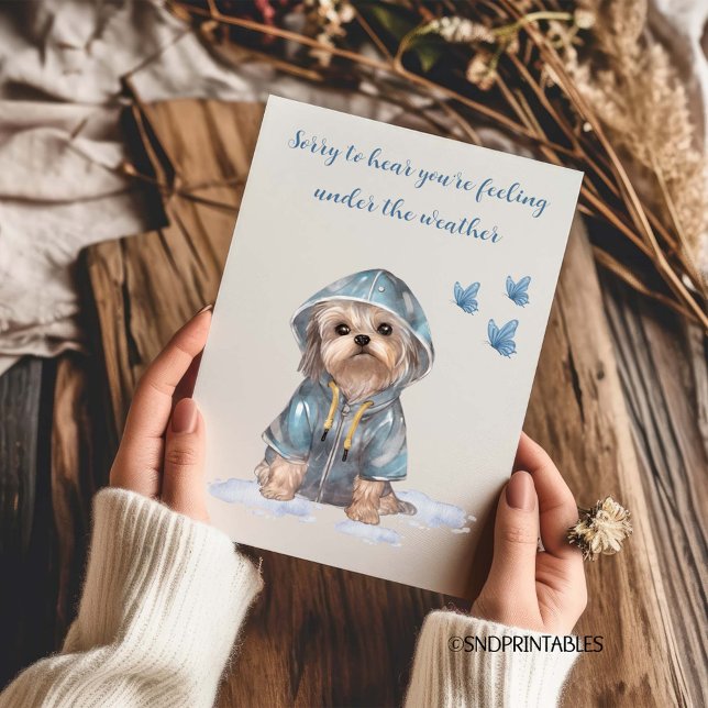 Tarjeta Bajo el clima con adorable Yorkie azul acuarela (Subido por el creador)