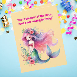 Tarjeta Bajo el Mar Cute Mermaid Festividad de cumpleaños