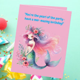 Tarjeta Bajo el Mar Cute Mermaid Festividad de cumpleaños