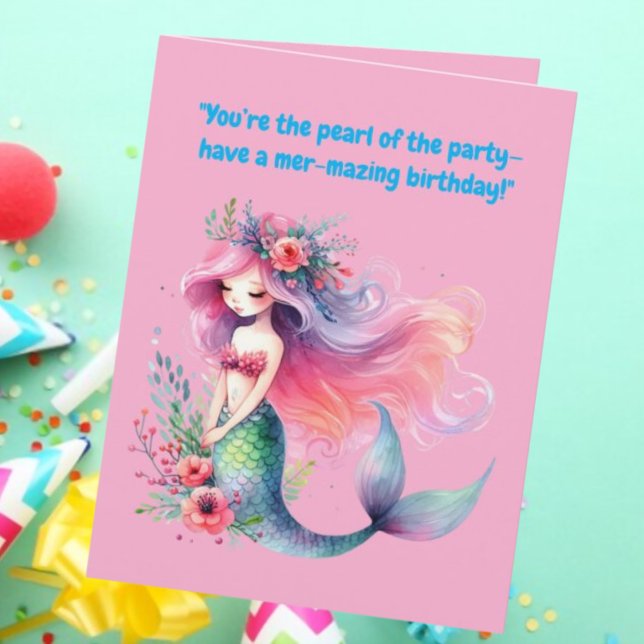 Tarjeta Bajo el Mar Cute Mermaid Festividad de cumpleaños (Subido por el creador)