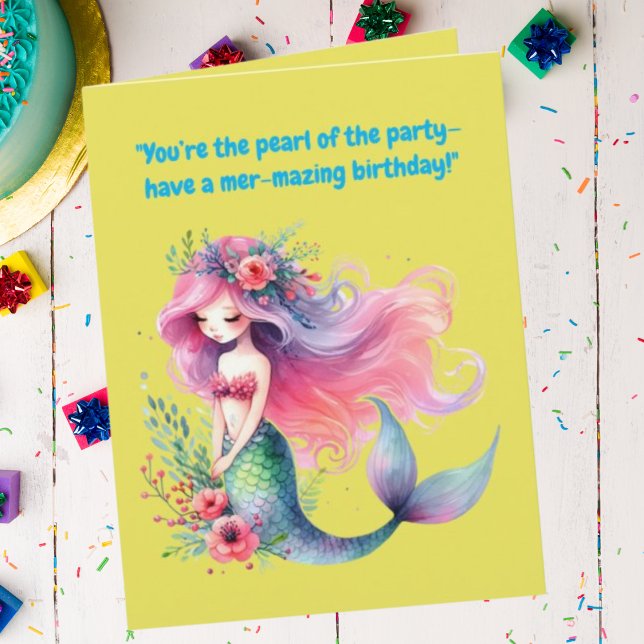 Tarjeta Bajo el Mar Cute Mermaid Festividad de cumpleaños (Subido por el creador)