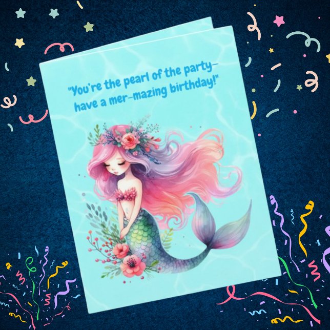 Tarjeta Bajo el Mar Cute Mermaid Festividad de cumpleaños (Subido por el creador)