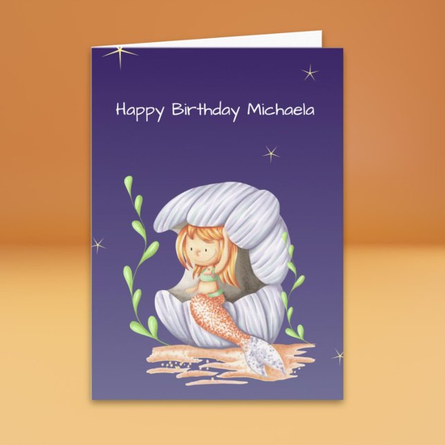Tarjeta Bajo la sirena marina Chica feliz cumpleaños (Under the Sea Mermaid Girl Happy Birthday Card)