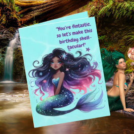Tarjeta Bajo la sirena marina, foto de cumpleaños, saludo 