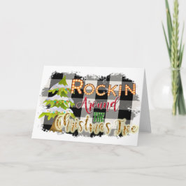 Tarjeta Balanceándose alrededor del árbol de Navidad En bl