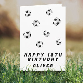 Tarjeta Balas de fútbol niño blanco y negro feliz cumpleañ