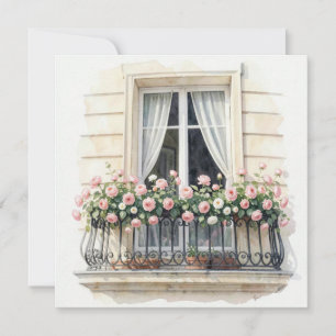 Tarjeta Balcon de Rosas de París Acuarela