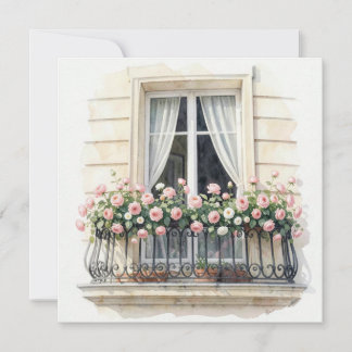 Tarjeta Balcon de Rosas de París Acuarela