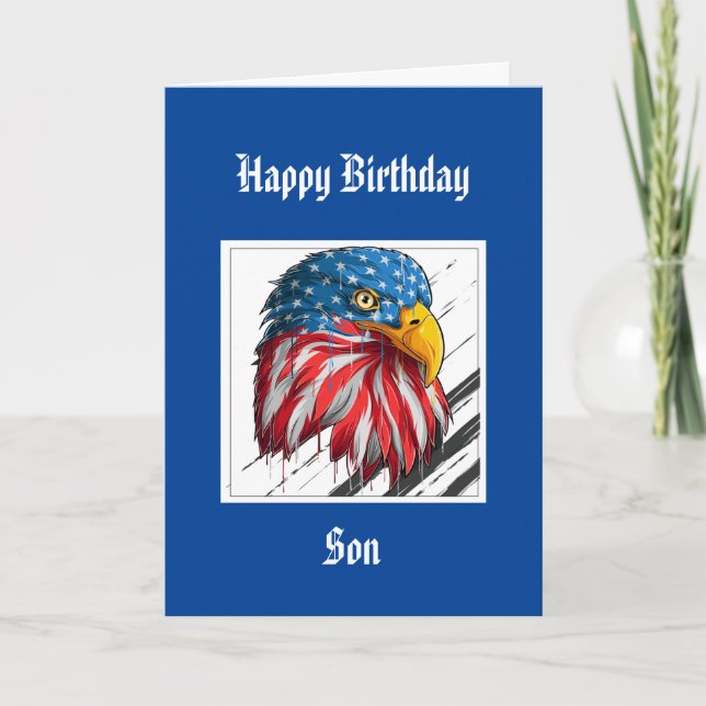 Tarjeta Bald Eagle Birday Special Son Military Car Card (Anverso)