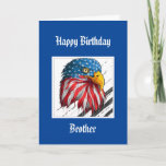 Tarjeta Bald Eagle Birthday Special Brother Military Card<br><div class="desc">Acuarela Estrellas de águila y Bandera de EEUU por ese especial y maravilloso Hermano Militar que te hace sentir orgulloso</div>