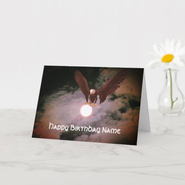 Tarjeta Bald Eagle Full Moon Cumpleaños Personalizado (Planta pequeña)