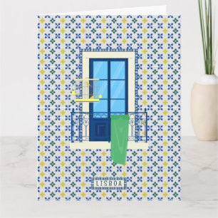 Tarjeta Baldosas portuguesas y balcón con ventana