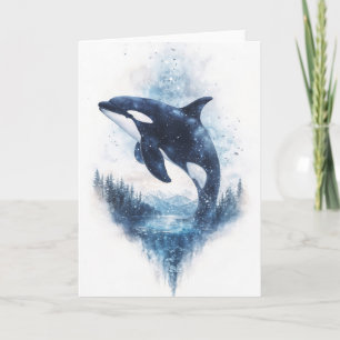 Tarjeta Ballena Galáctica Elevándose a Través del Cielo