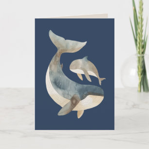 Tarjeta Ballena Mamá y Cría con Foto Azul Marino Día de la