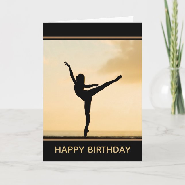 Tarjeta Ballerina Arabesque Sunset | Cumpleaños feliz (Anverso)