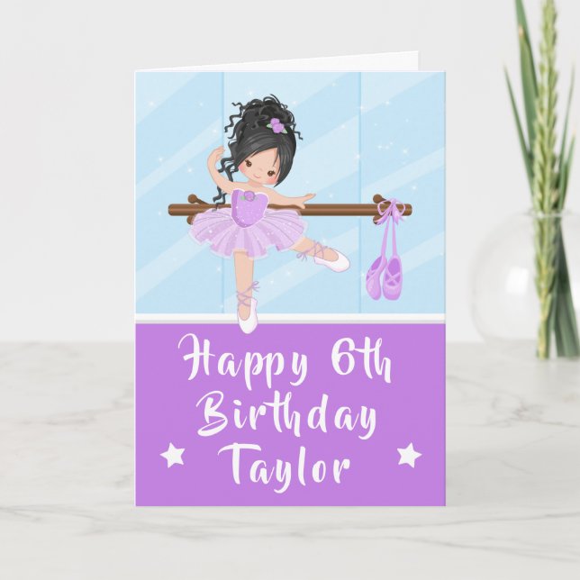 Tarjeta Ballerina Black Hair Chica Purple Happy Birday Ca (Anverso)