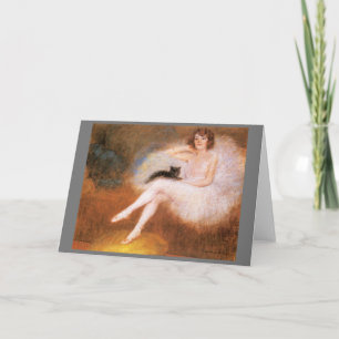 Tarjeta Ballerina con un gato negro de Carrier-Belleuse