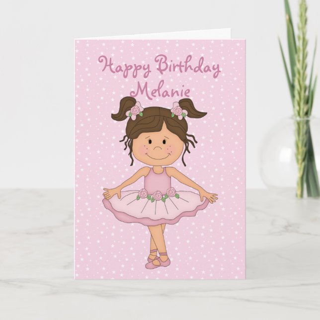 Tarjeta Ballerina Cute Pink 3 Feliz cumpleaños (Anverso)