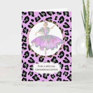 Tarjeta Ballerina en leopardo de cumpleaños de nieta rosa