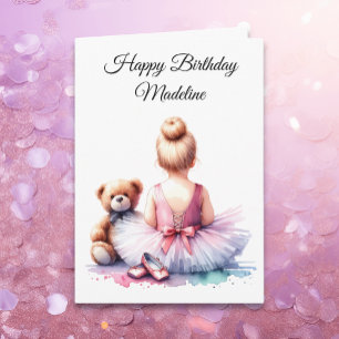 Tarjeta Ballerina en Pink Tutu y Teddy Bear Birday